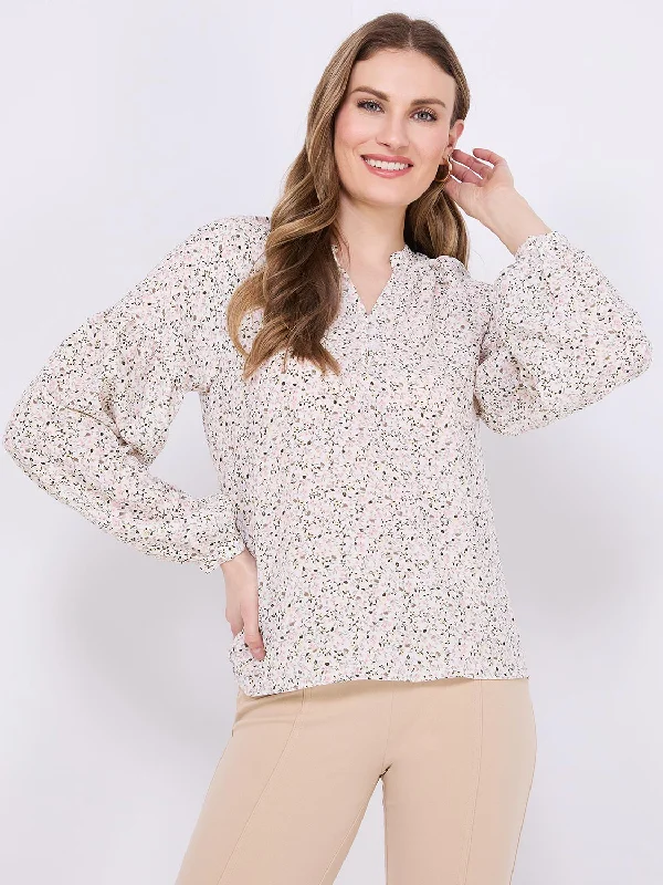 Textured Printed Popover Blouse