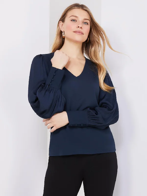 V-Neck Top With Chiffon Balloon Sleeves