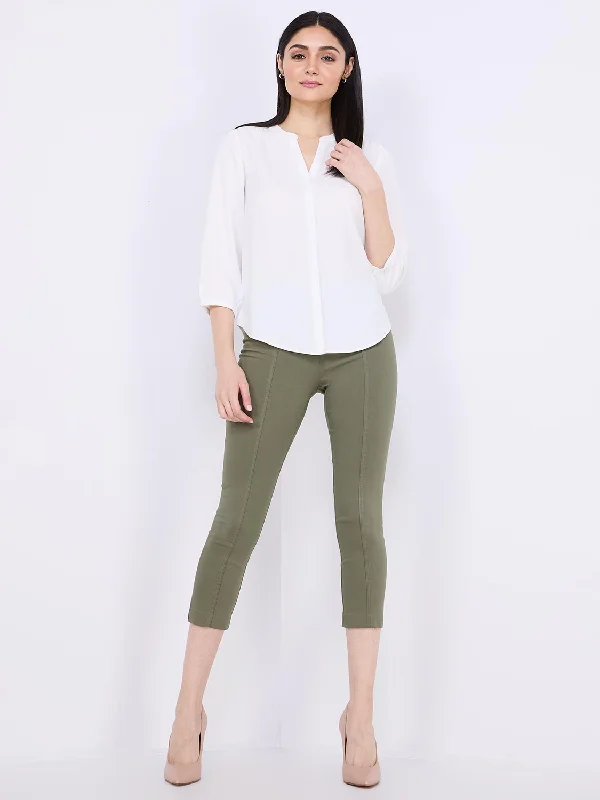 Straight Leg Capri Pants With Seam Details