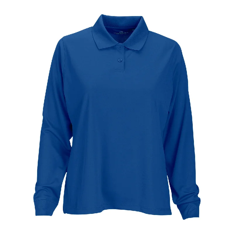 Vantage Women's Royal Omega Long Sleeve Solid Mesh Tech Polo