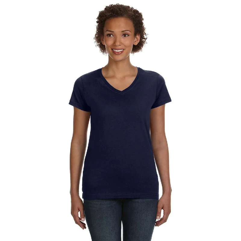 LAT Women's Navy V-Neck Fine Jersey T-Shirt