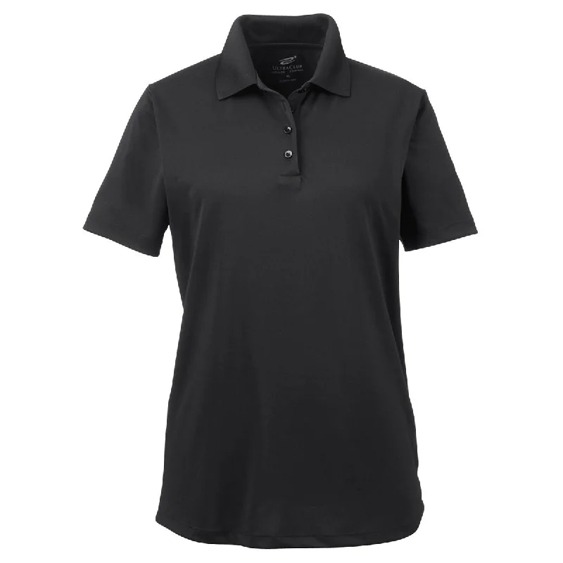 UltraClub Women's Black Cool & Dry 8 Star Elite Performance Interlock Polo