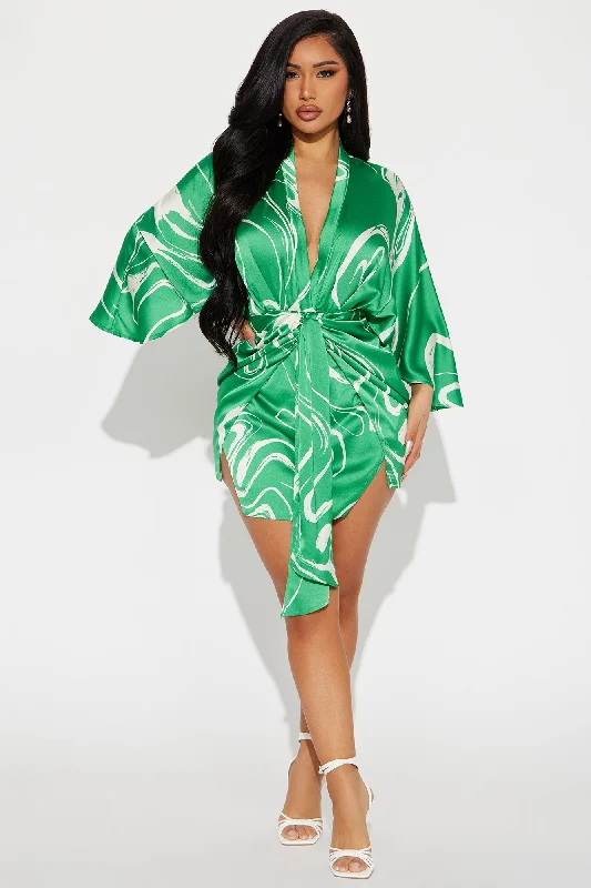 A Work of Art Satin Mini Dress - Green