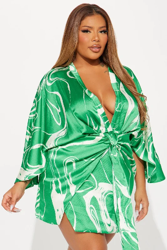 A Work of Art Satin Mini Dress - Green