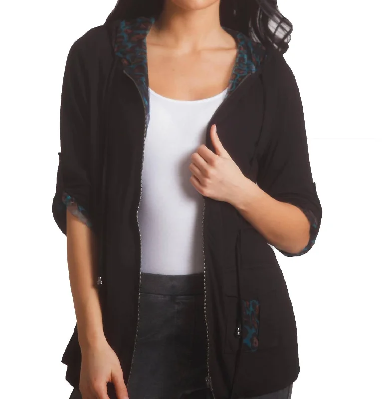 Abstract Hooded Jacket In Black/aqua