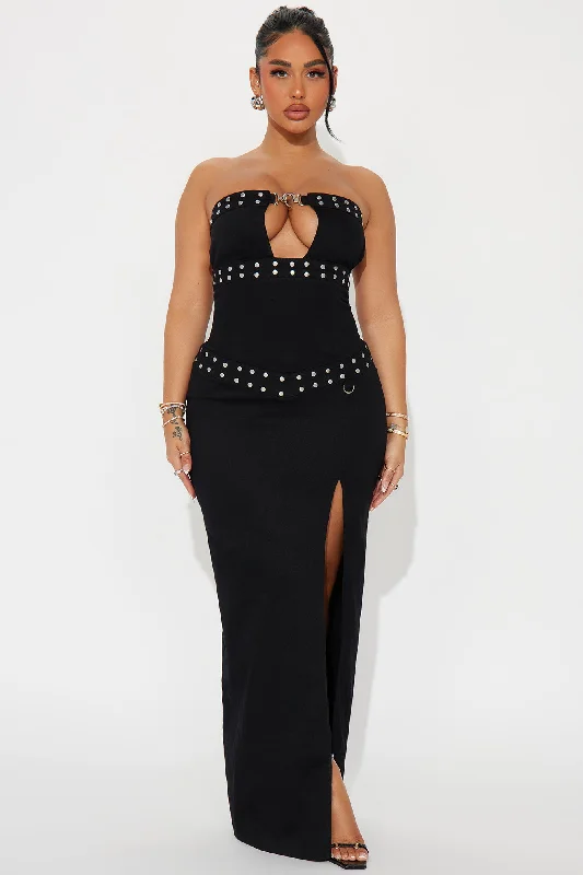 Addison Studded Denim Maxi Dress - Black