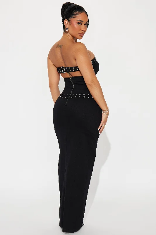 Addison Studded Denim Maxi Dress - Black