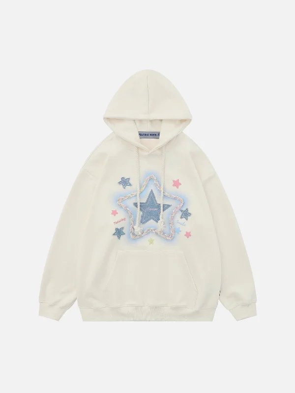 Aelfric Eden Denim Star Applique Embroidery Hoodie [Recommended by @chelseaelliss]