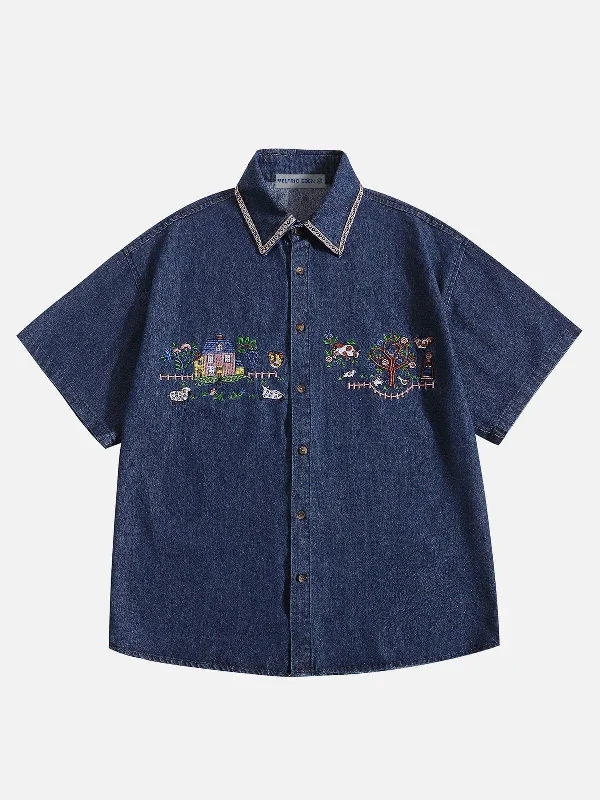 Aelfric Eden Embroidery Denim Short Sleeve Shirt