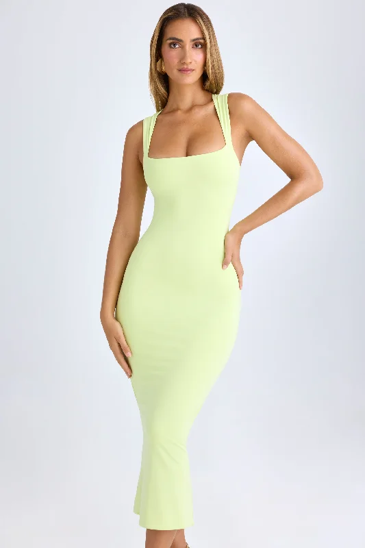 Modal Square-Neck Midi Dress in Matcha Green