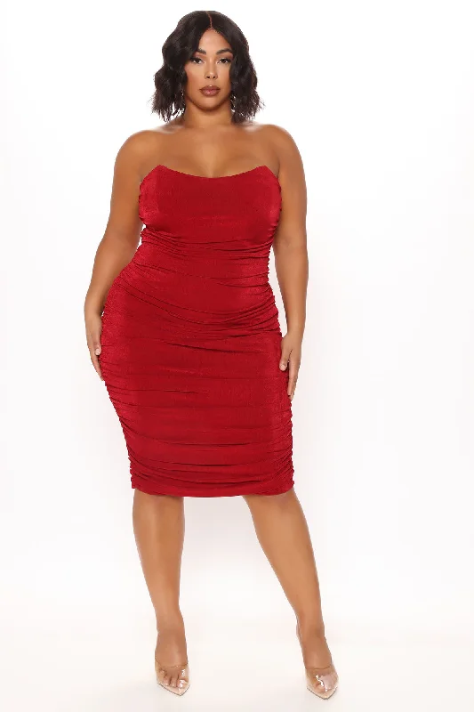 All Ruched And Ready Midi Dress - Wine