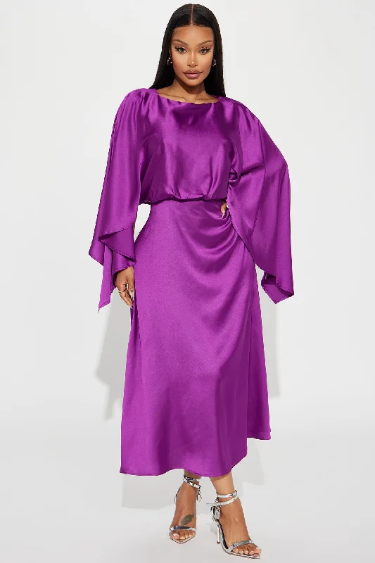 Angelina Satin Maxi Dress - Magenta