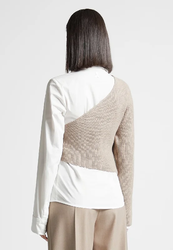 Asymmetric Knitted Overlay Shirt - White/Beige