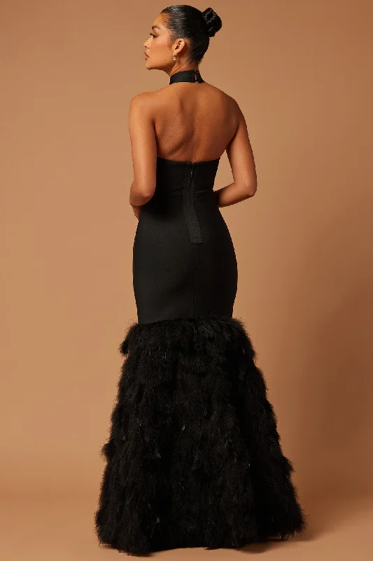 Bailey Feather Bandage Gown - Black