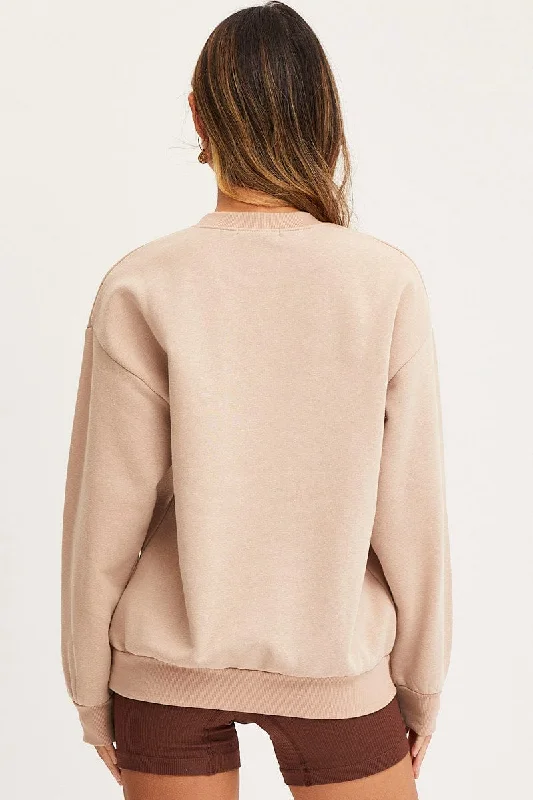 Beige Graphic Sweater Embroided