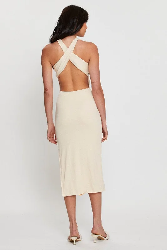 Beige Midi Dress Bodycon