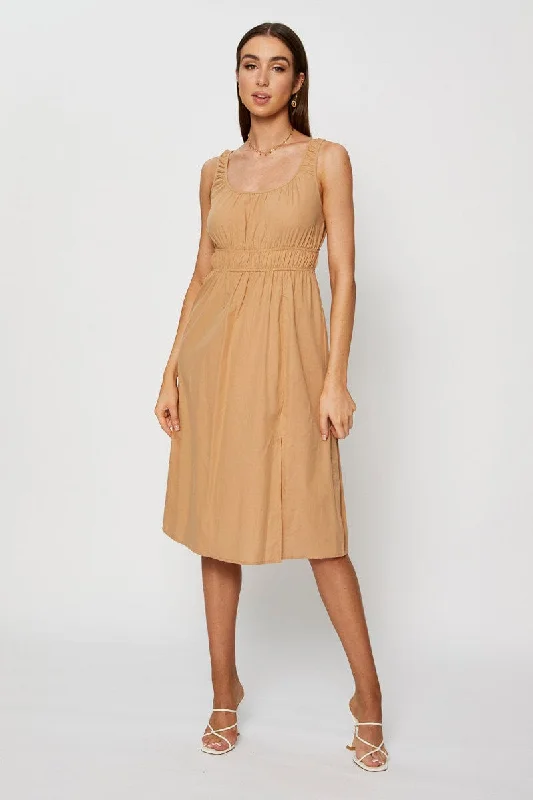 Beige Midi Dress Sleeveless