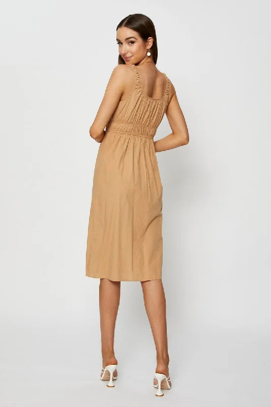 Beige Midi Dress Sleeveless