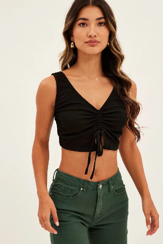 Black Butterfly Tank Drawstring Front Crop