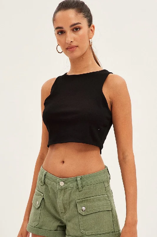 Black Crop Tank Top Cotton