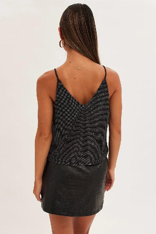 Black Diamonte Jersey V Neck Cami