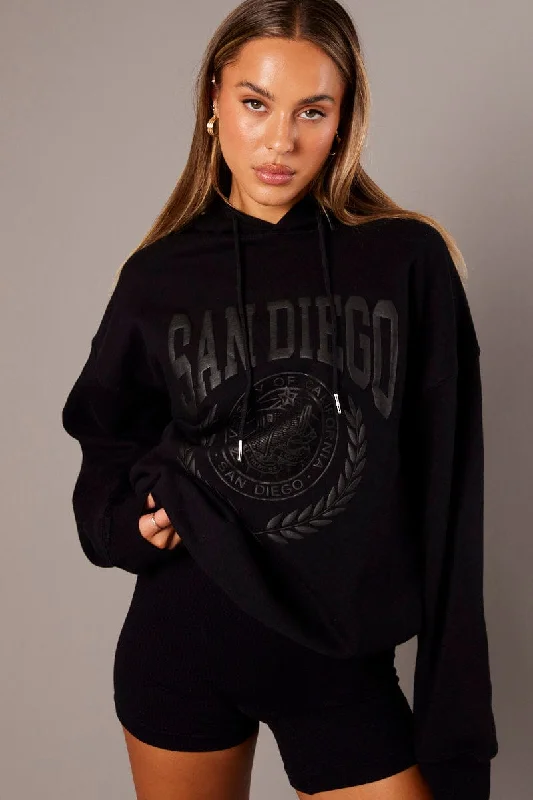 Black Graphic Hoodie Sweater Long Sleeve