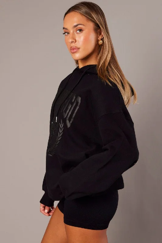 Black Graphic Hoodie Sweater Long Sleeve