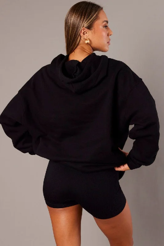 Black Graphic Hoodie Sweater Long Sleeve