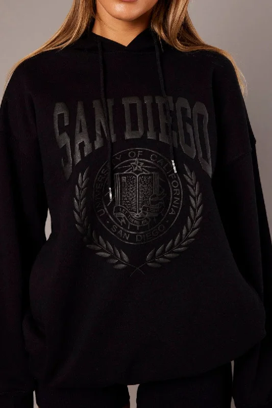 Black Graphic Hoodie Sweater Long Sleeve