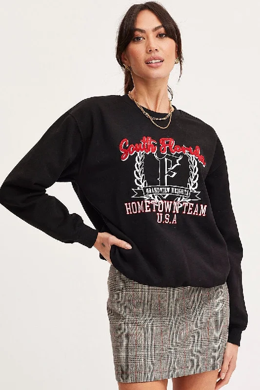 Black Graphic Sweater Embroided