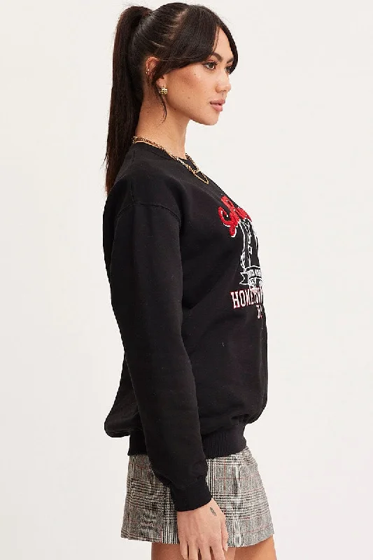 Black Graphic Sweater Embroided