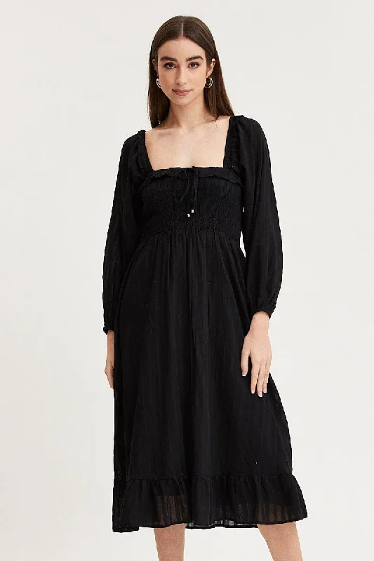 Black Midi Dress Long Sleeve Evening