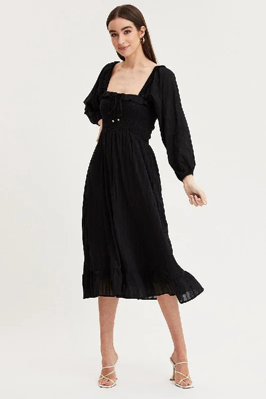 Black Midi Dress Long Sleeve Evening