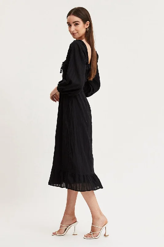 Black Midi Dress Long Sleeve Evening