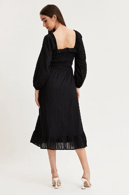 Black Midi Dress Long Sleeve Evening