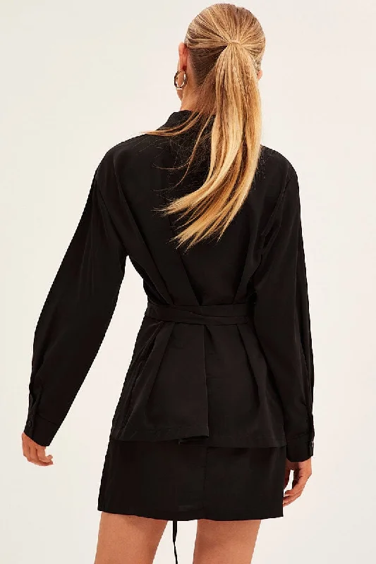 Black Shirt Top Long Sleeve Satin