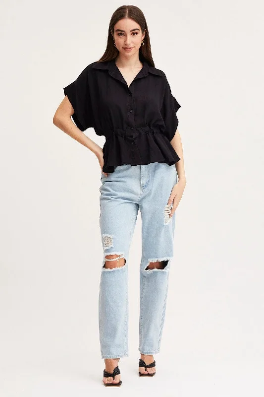 Black Shirt Top Short Sleeve