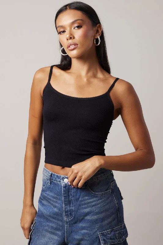 Black Singlet Top Scoop neck Seamless