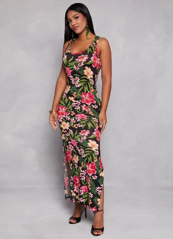 Tropical Print Tank Dress