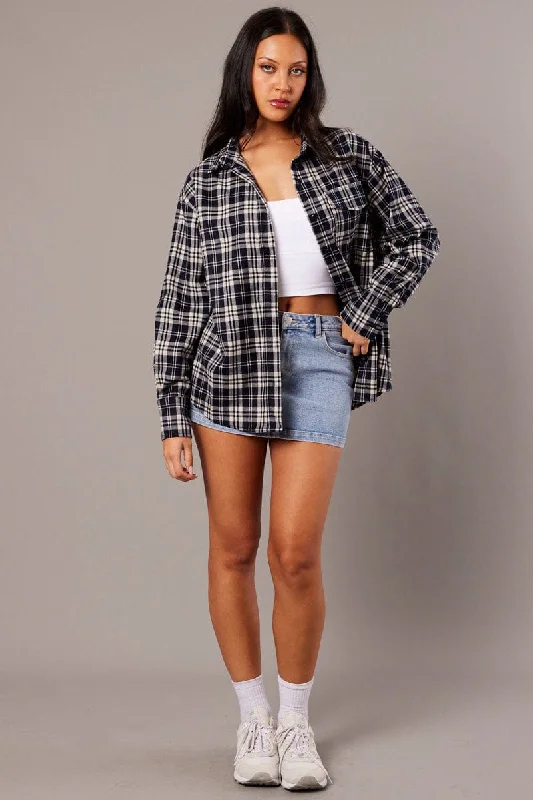 Blue Check Relaxed Shirt Long Sleeve