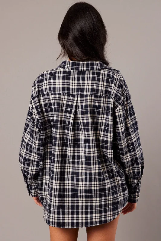 Blue Check Relaxed Shirt Long Sleeve