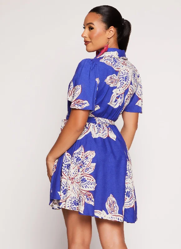 Floral Half Button Front Shirt Dress