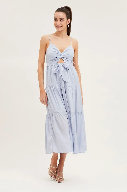 Blue Midi Dress Evening Satin