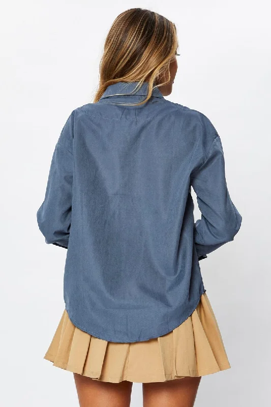 Blue Roll Neck With Cord Shirt