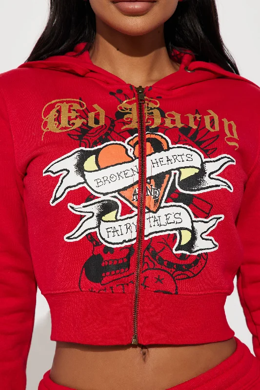 Broken Hearts Ed Hardy Zip Front Hoodie - Red