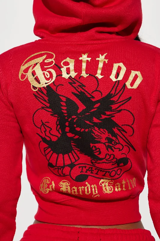 Broken Hearts Ed Hardy Zip Front Hoodie - Red