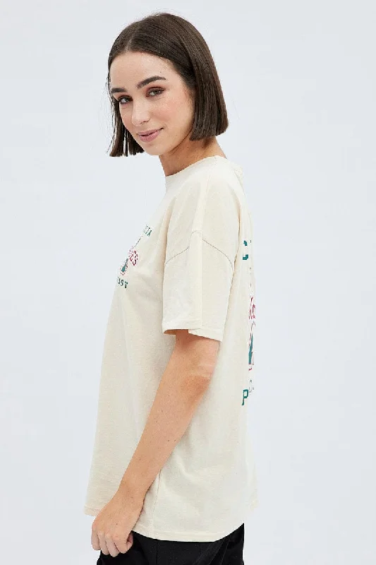 Camel Tee Round Neck Short Sleeve Graphic Cotton