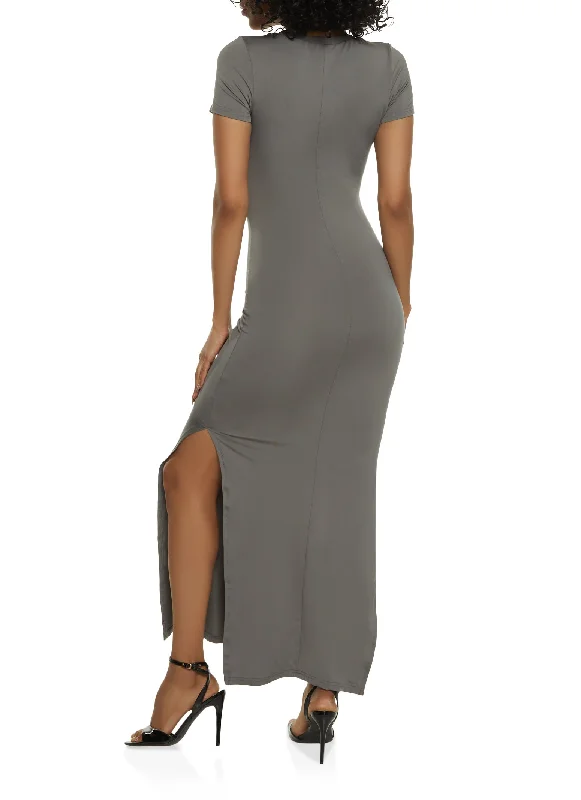 Crew Neck Side Slit Maxi Dress