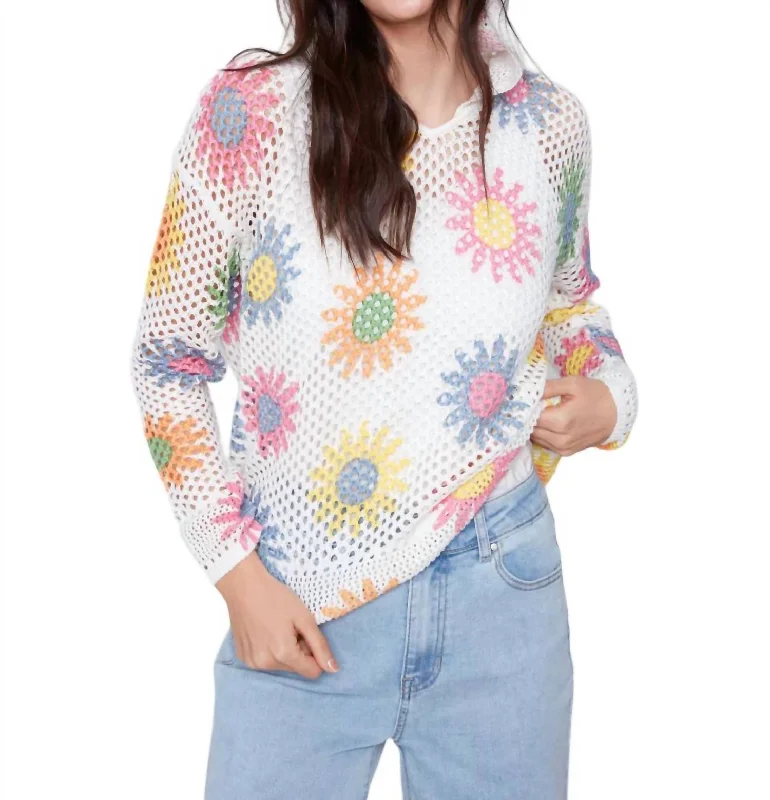 Crochet Hoodie Sweater In Daisies