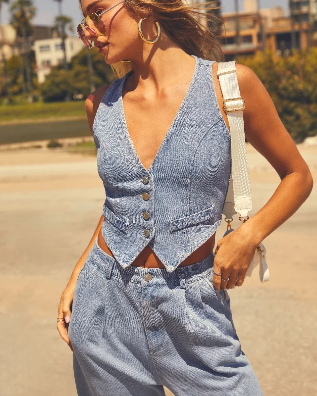 Dallas Button Front Denim Vest Top